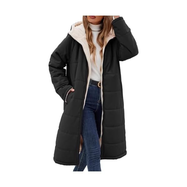 Womens Winter Long Coats Trendy Puffer Jacket Sherpa Fleece Lined Down Coat Long Sleeve Parka Oversized with Hood