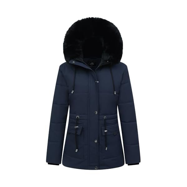 Women's Warm Winter Puffer Coat Thicken Fleece Lined Down Jacket Faux Fur Detachable Hood Snow Parka
