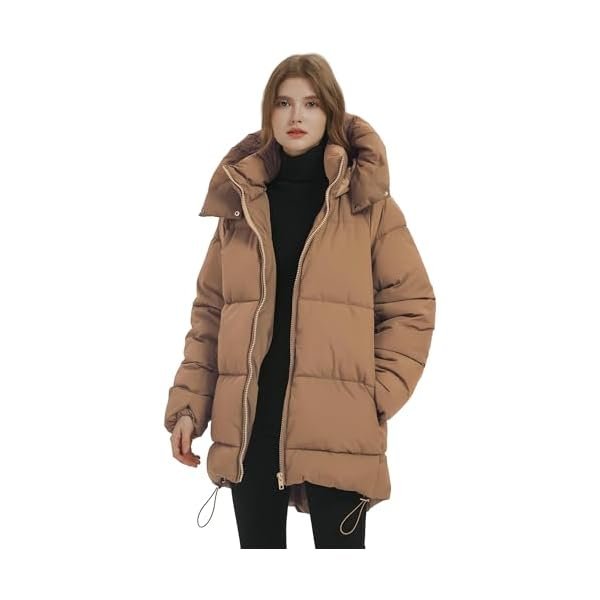 Women Mid-Length Puffer Hooded Jacket Winter Padded Warm Coat Thicken Outerwear Coats - Image 7